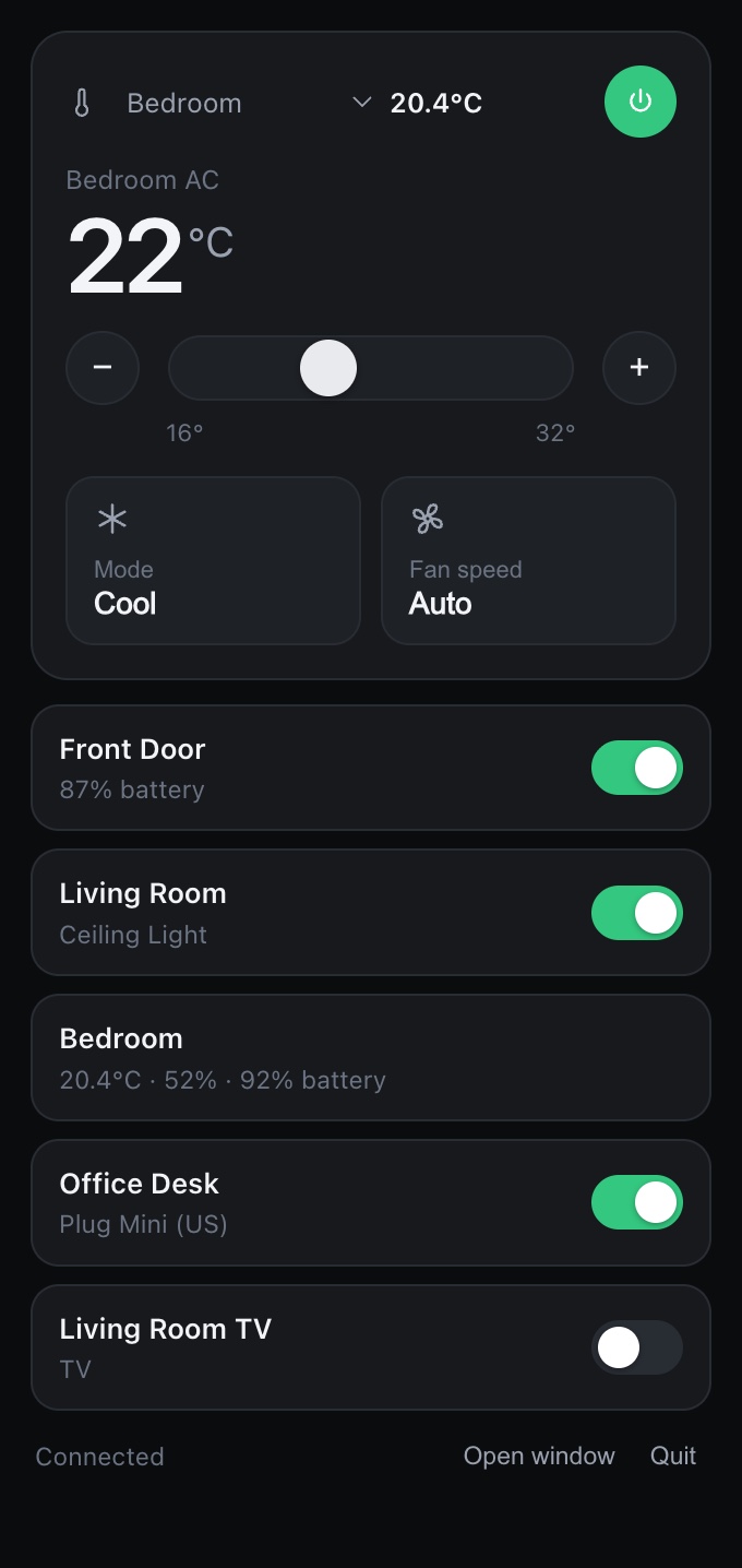 The menu-bar popover