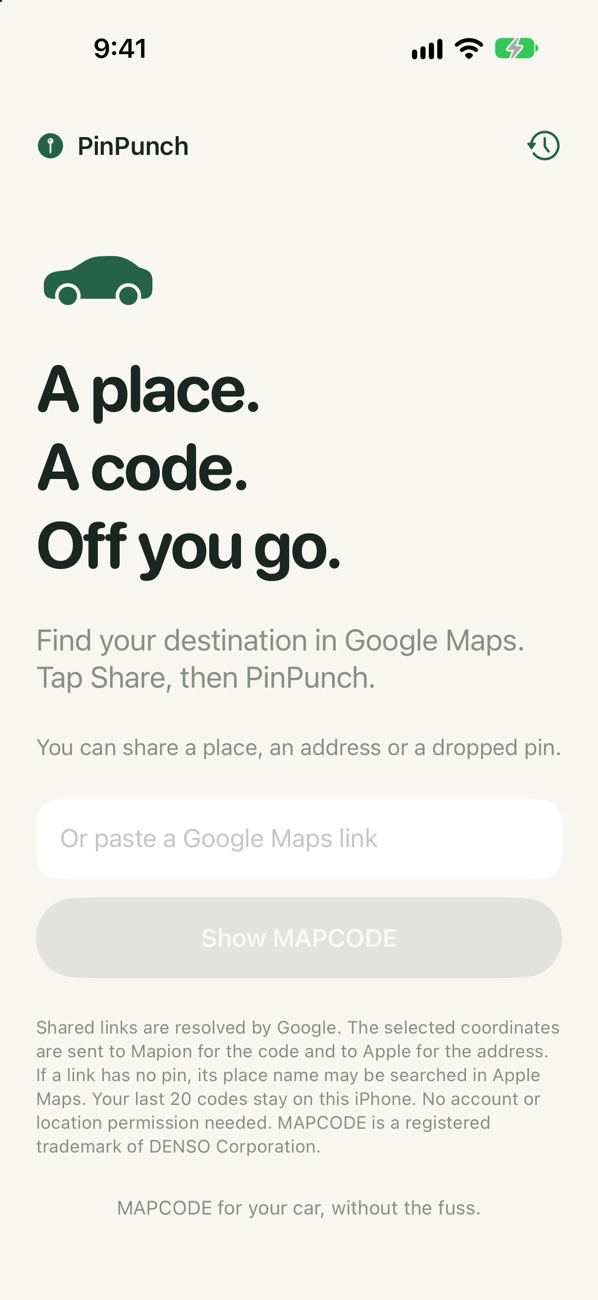 PinPunch ready: A place. A code. Off you go.