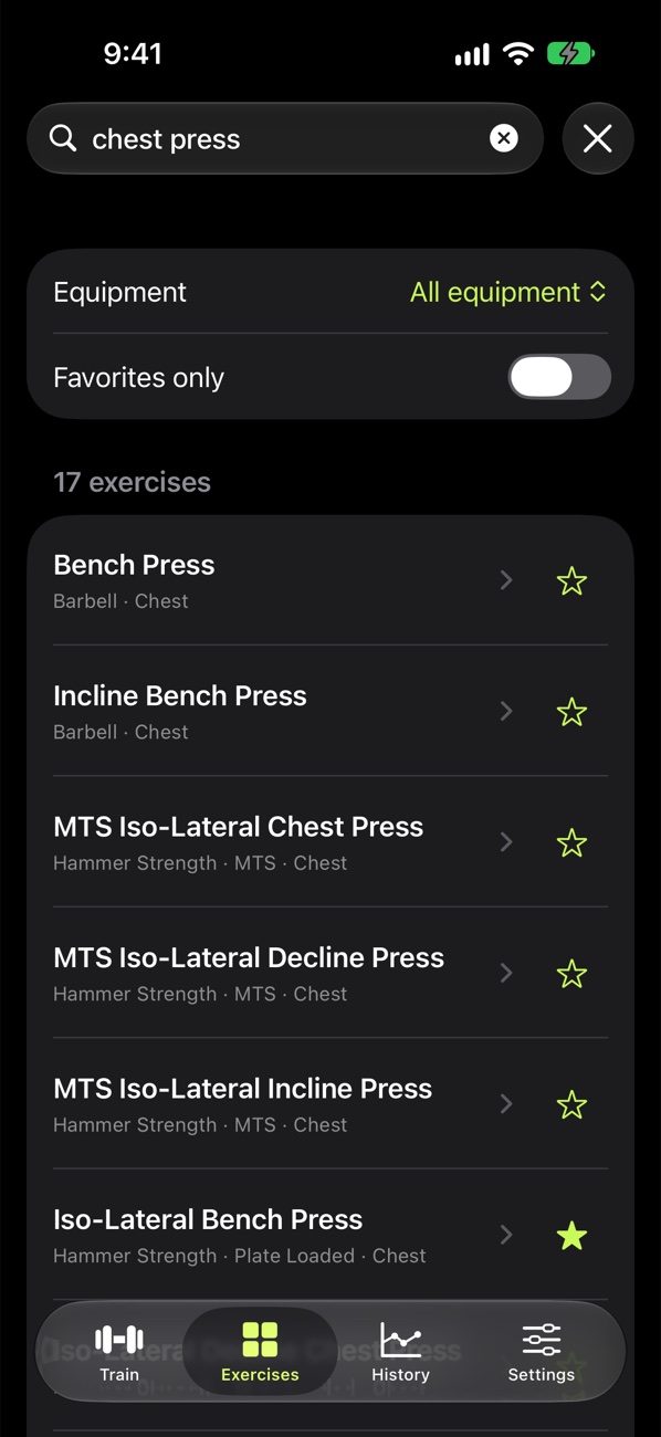 Searching chest press: 17 exercises including Hammer Strength MTS and Plate Loaded machines